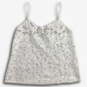 Body Chic Vintage White Burnout Velvet Lace Trim Camisole Tank Top Size M USA